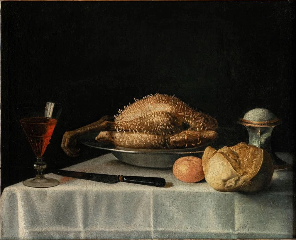Natura morta con pollame lardellato, saliera e bicchiere di vino - Musée de l'Oeuvre de Notre Dame, Strasbourg